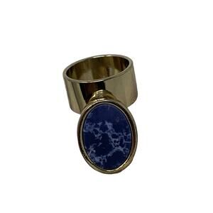 Unbranded Costume Jewelry Blue Marble Faux Stone Ring Oval Silver Tone Apx 6.75